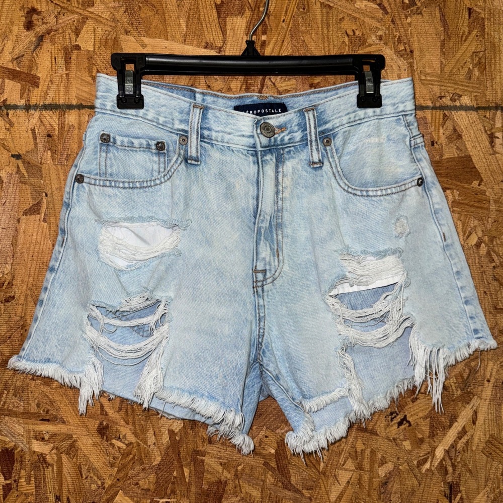 Aeropostale 90s Hi Rise Cut Off Jean Shorts Frayed Distressed Denim Light Wash 8